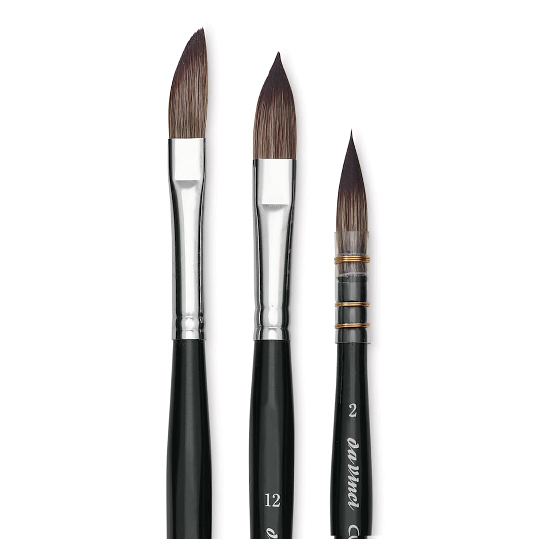 Open in modal - Da Vinci Casaneo Synthetic Squirrel Watercolor Brush Set - Assorted, Box Set of 3, Short Handle, close up