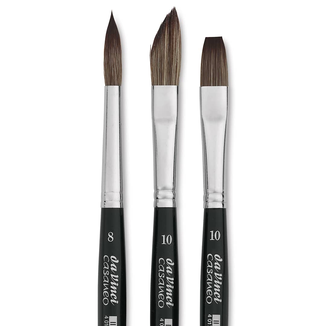 Open in modal - Da Vinci Casaneo Synthetic Squirrel Watercolor Brush Set - Assorted, Urban Sketching Set of 3, Short Handle, close up