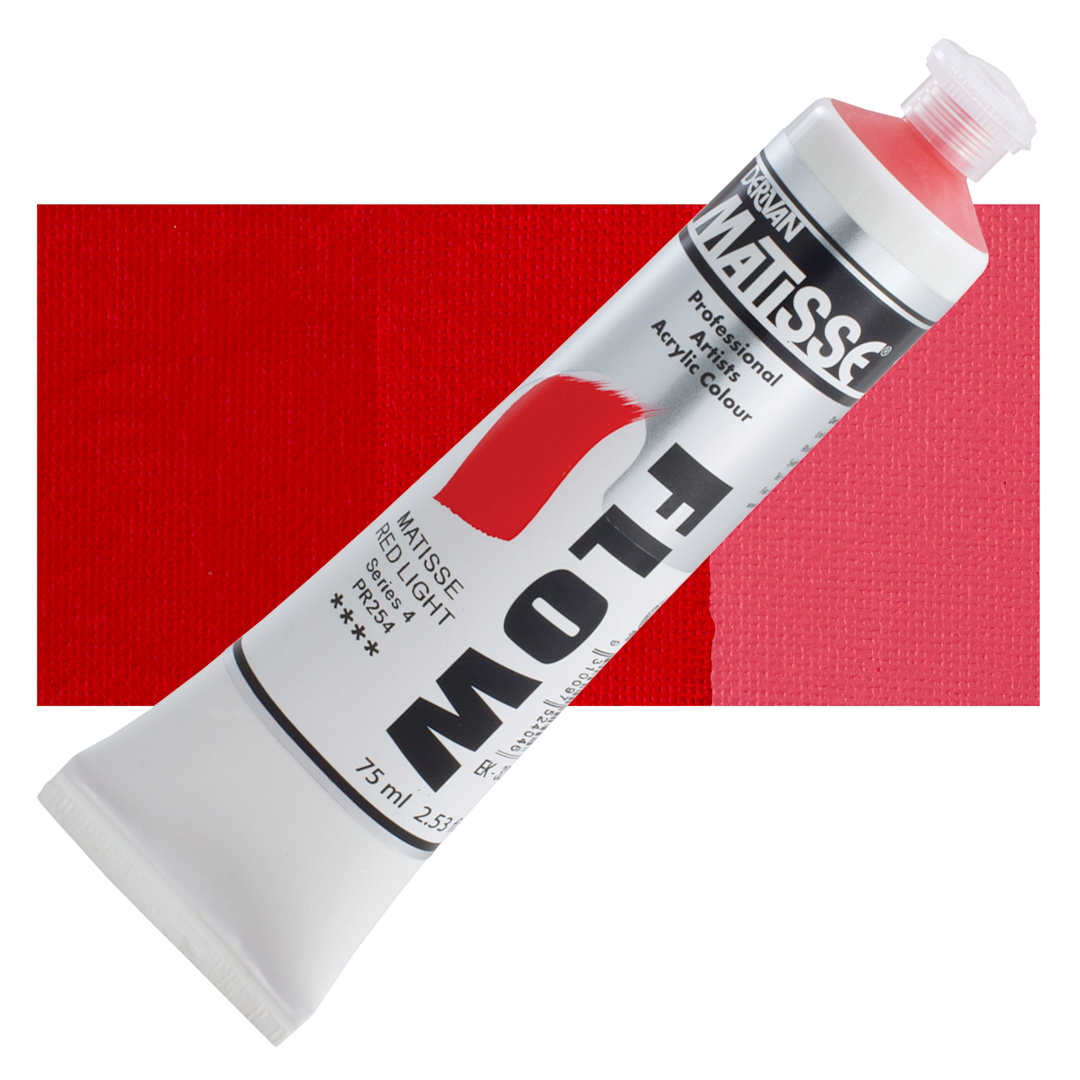 Open in modal - Matisse Flow Acrylic Paint - Matisse Red Light, 75 ml tube and swatch