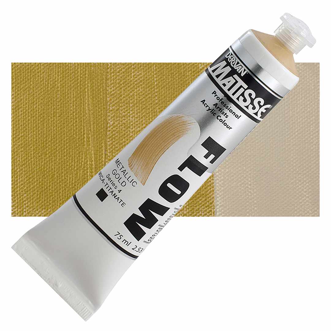 Open in modal - Matisse Flow Acrylic Paint - Metallic Gold, 75 ml tube and swatch