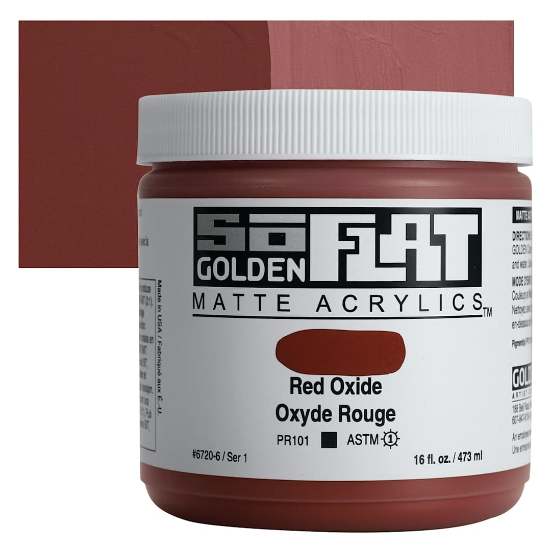 Open in modal - Golden SoFlat Matte Acrylic Paint - Red Oxide, 473 ml, Jar and swatch