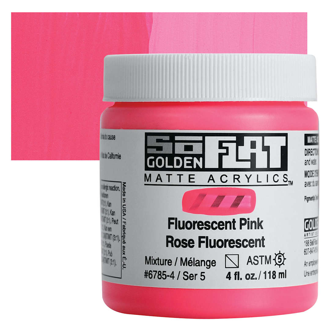 Open in modal - Golden SoFlat Matte Acrylic Paint - Fluorescent Pink, 118 ml, Jar and swatch