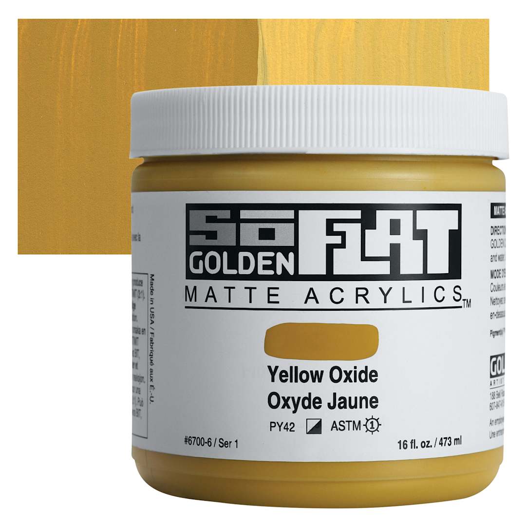Open in modal - Golden SoFlat Matte Acrylic Paint - Yellow Oxide, 473 ml, Jar and swatch