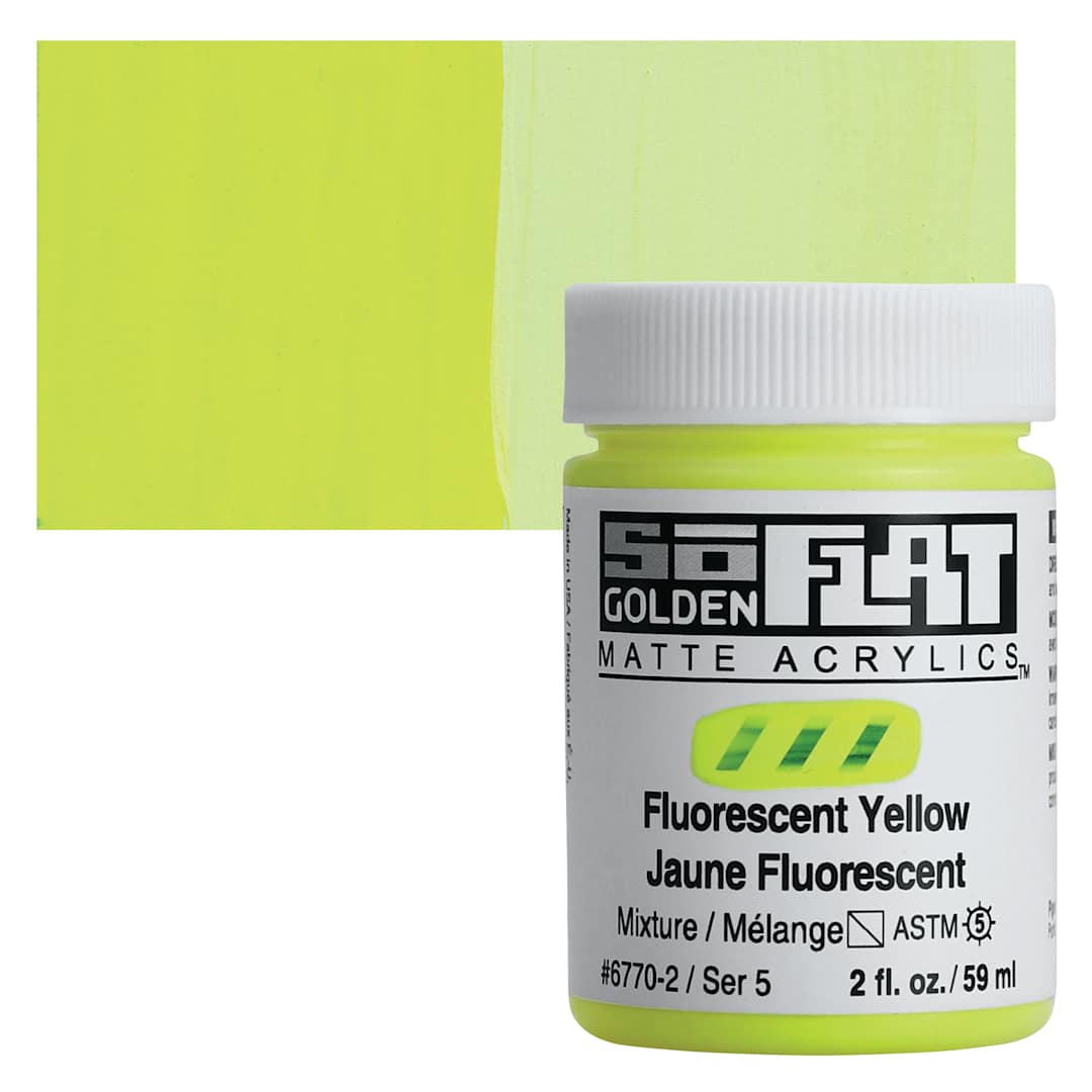 Open in modal - Golden SoFlat Matte Acrylic Paint - Fluorescent Yellow, 59 ml, Jar and swatch