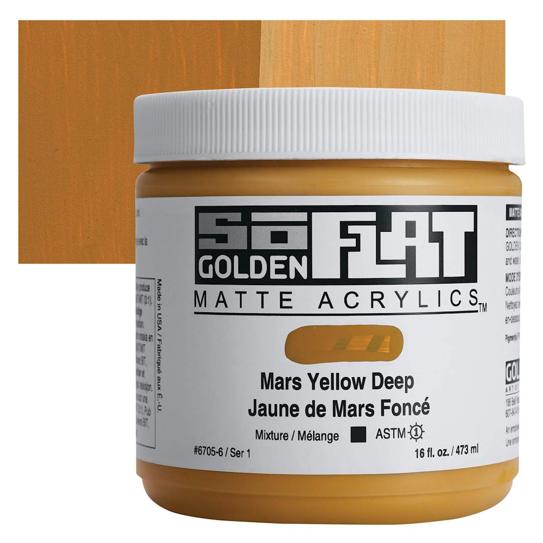 Open in modal - Golden SoFlat Matte Acrylic Paint - Mars Yellow Deep, 473 ml, Jar and swatch