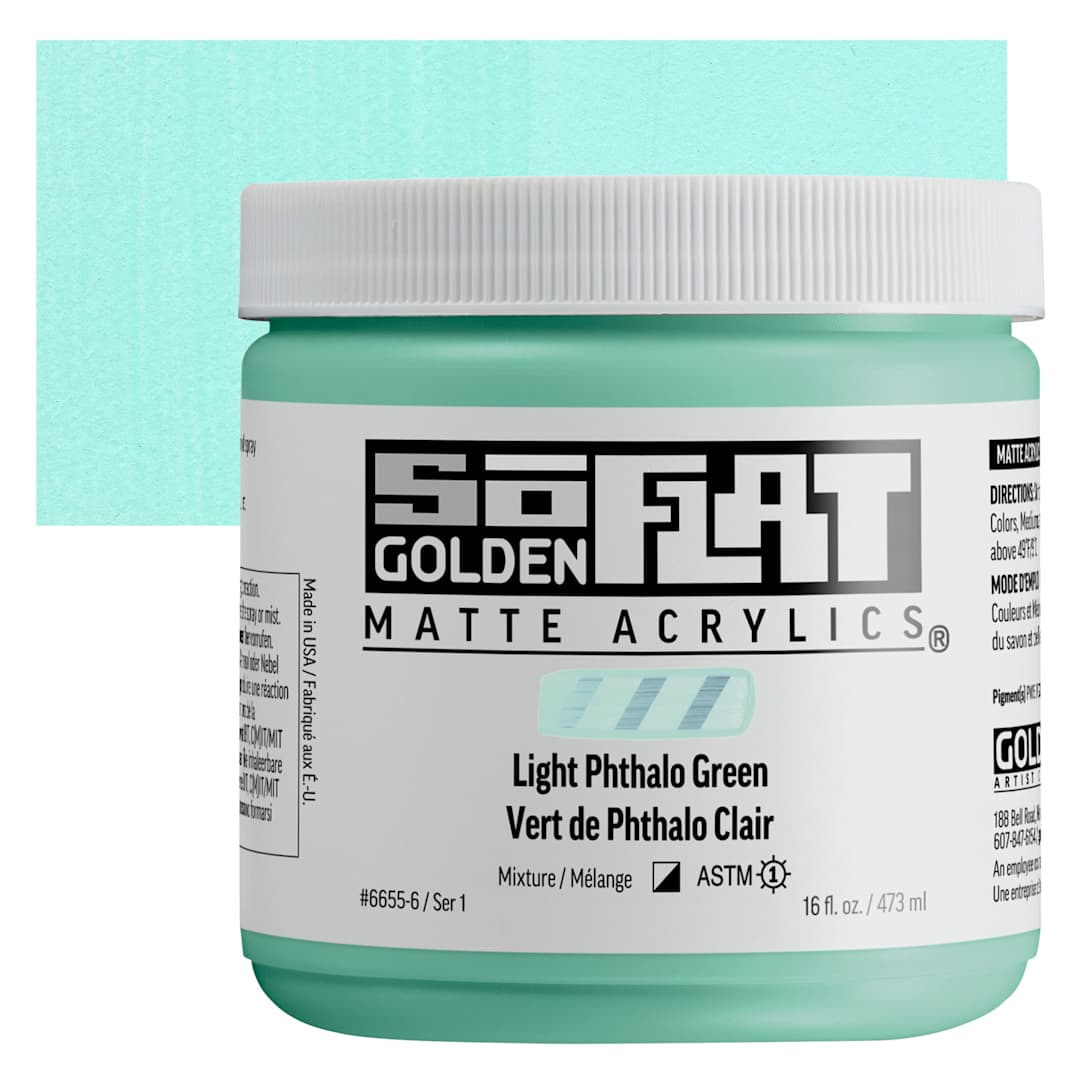 Open in modal - Golden SoFlat Matte Acrylic Paint - Light Phthalo Green, 473 ml, Jar and swatch