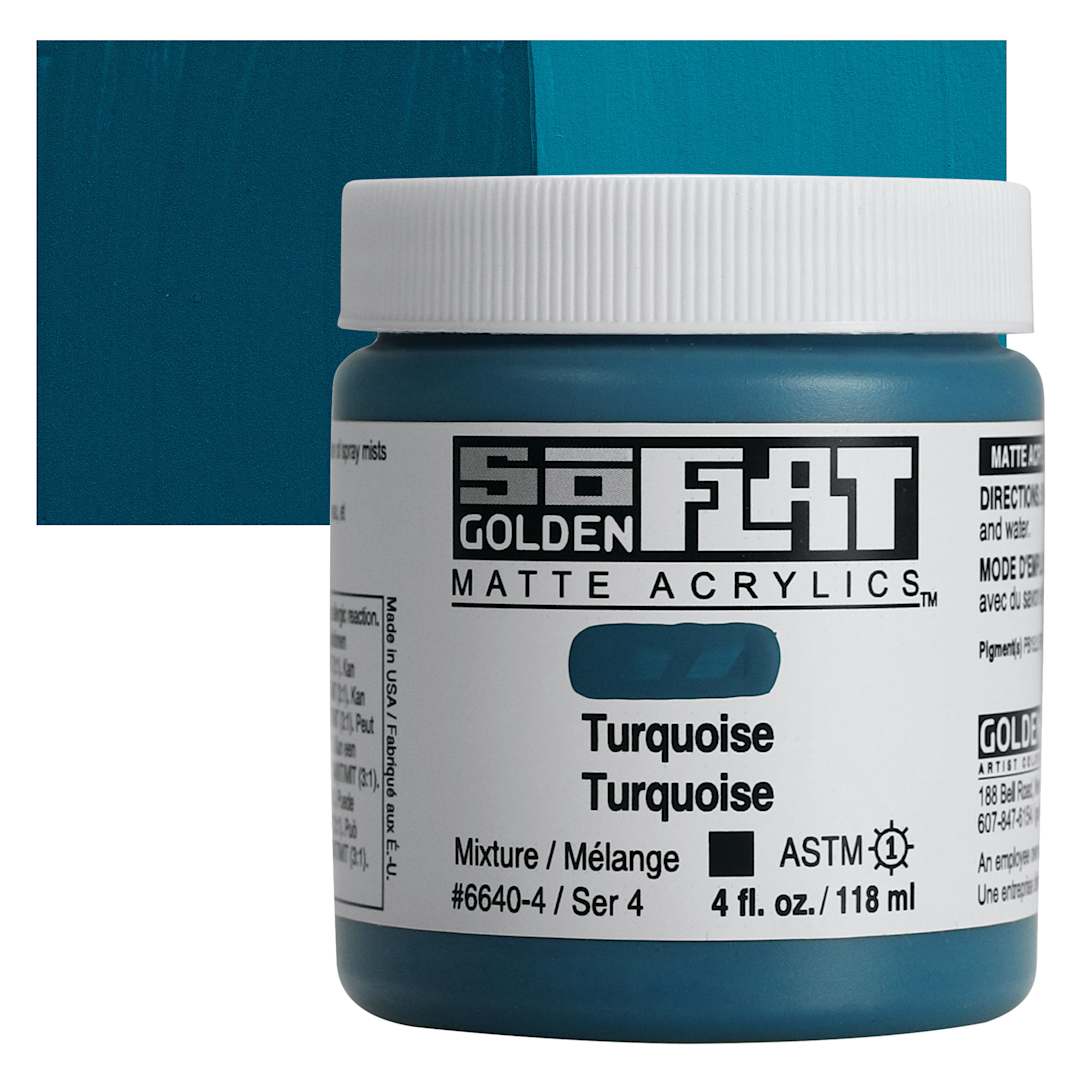Open in modal - Golden SoFlat Matte Acrylic Paint - Turquoise, 118 ml, Jar and swatch