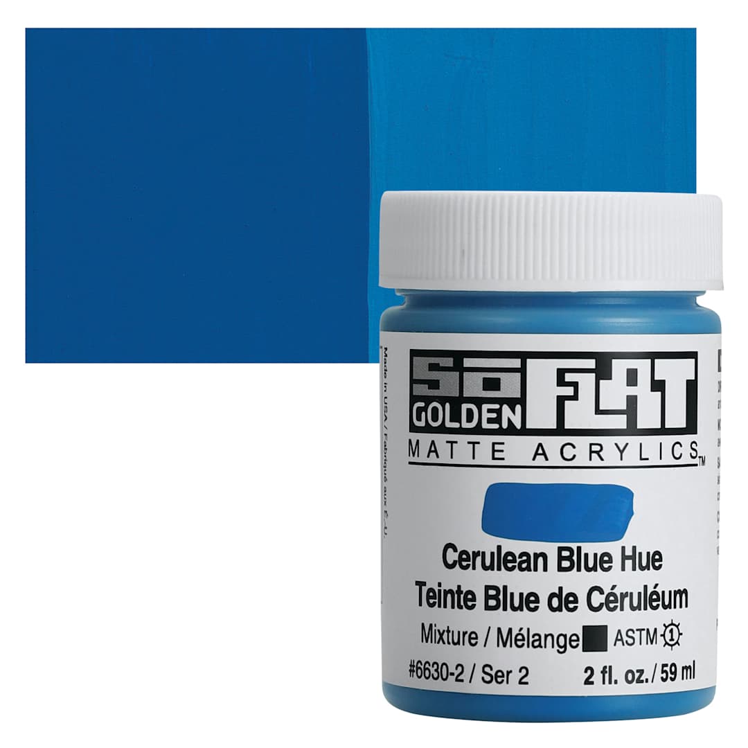 Open in modal - Golden SoFlat Matte Acrylic Paint - Cerulean Blue Hue, 59 ml, Jar and swatch