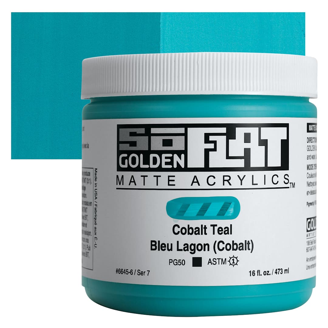 Open in modal - Golden SoFlat Matte Acrylic Paint - Cobalt Teal, 473 ml, Jar and swatch