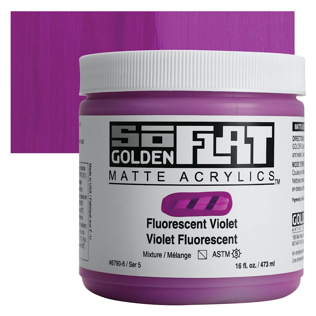 Open in modal - Golden SoFlat Matte Acrylic Paint - Fluorescent Violet, 473 ml, Jar and swatch