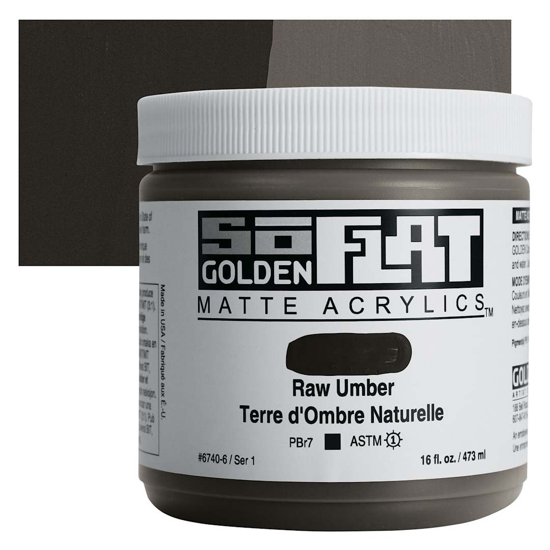 Open in modal - Golden SoFlat Matte Acrylic Paint - Raw Umber, 473 ml, Jar and swatch