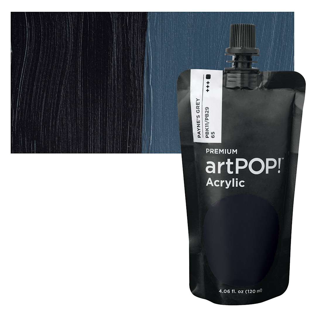 Open in modal - artPOP! Heavy Body Acrylic Paint - Payne's Grey, 120 ml Pouch and swatch