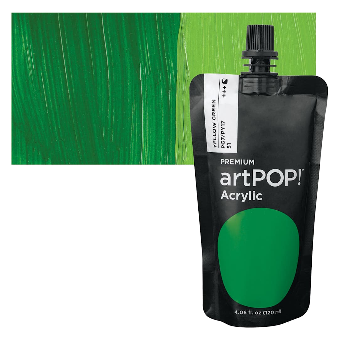 Open in modal - artPOP! Heavy Body Acrylic Paint - Yellow Green, 120 ml Pouch and swatch