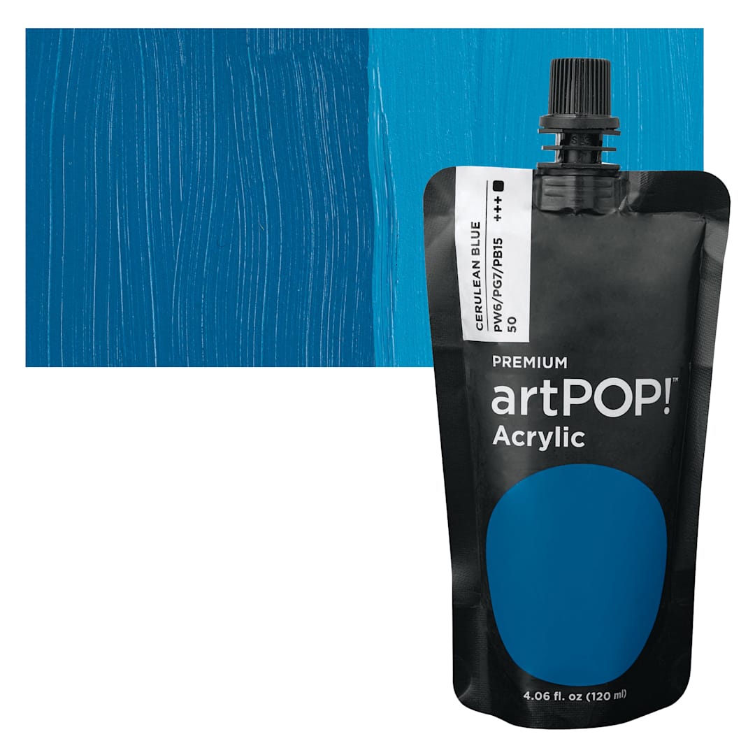 Open in modal - artPOP! Heavy Body Acrylic Paint - Cerulean Blue, 120 ml Pouch and swatch