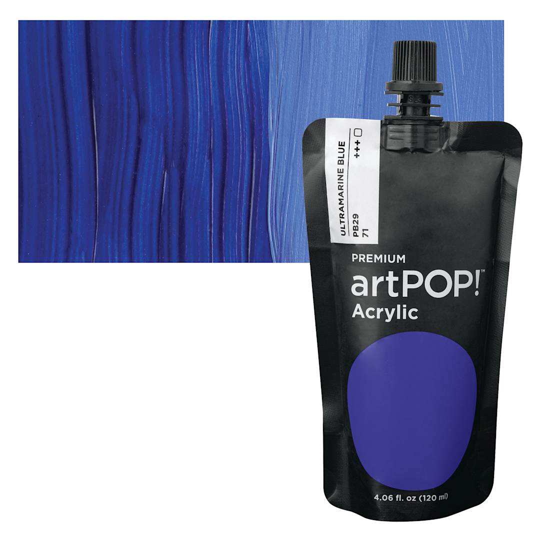 Open in modal - artPOP! Heavy Body Acrylic Paint - Ultramarine Blue, 120 ml Pouch and swatch