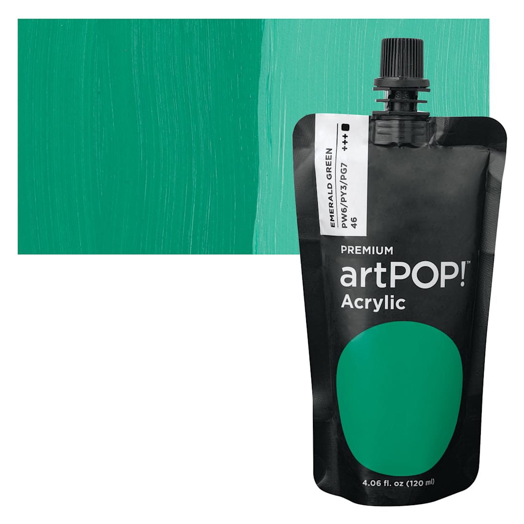 Open in modal - artPOP! Heavy Body Acrylic Paint - Emerald Green, 120 ml Pouch and swatch
