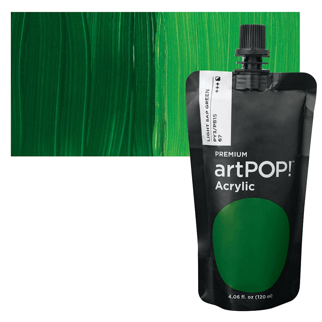 Open in modal - artPOP! Heavy Body Acrylic Paint - Light Sap Green, 120 ml Pouch and swatch