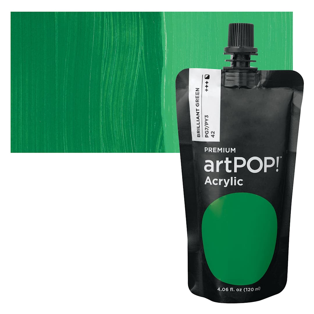 Open in modal - artPOP! Heavy Body Acrylic Paint - Brilliant Green, 120 ml Pouch and swatch