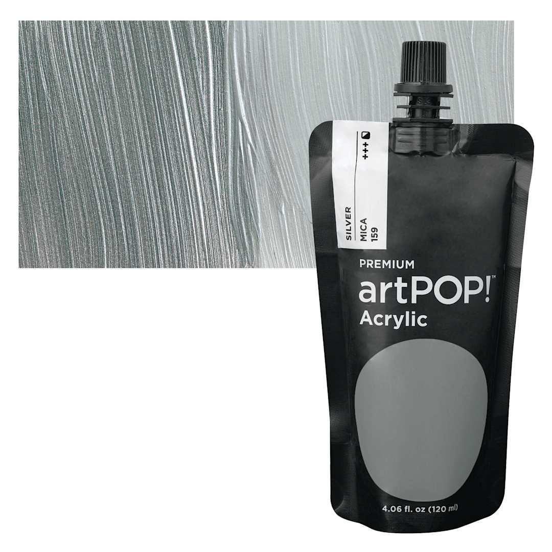 Open in modal - artPOP! Heavy Body Acrylic Paint - Silver, 120 ml Pouch and swatch