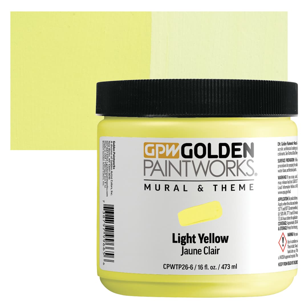 Open in modal - Golden Paintworks Mural and Theme Acrylic Paint - Light Yellow, 16 oz, Jar and swatch
