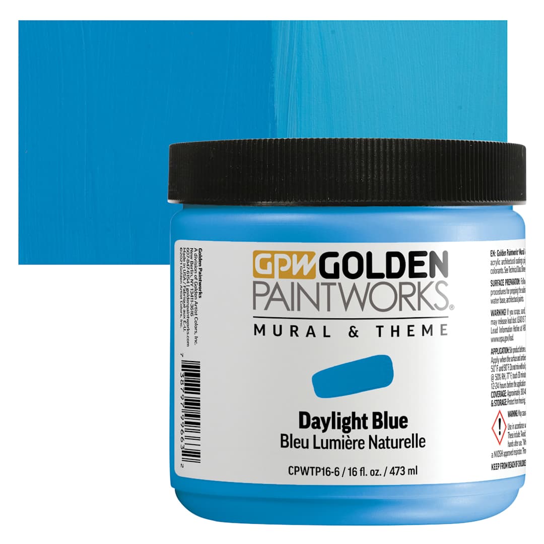 Open in modal - Golden Paintworks Mural and Theme Acrylic Paint - Daylight Blue, 16 oz, Jar and swatch