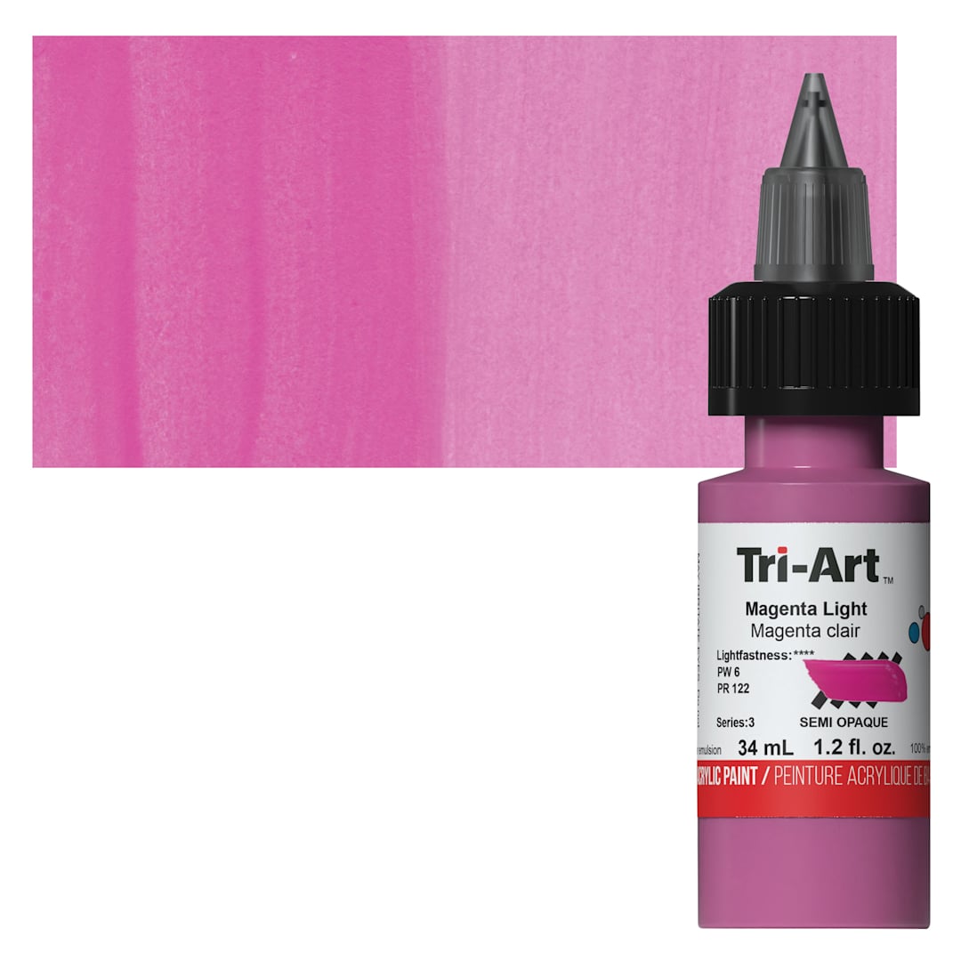 Open in modal - Tri-Art Low-Viscosity Artist Acrylic - Magenta Light, 34 ml Tube and swatch