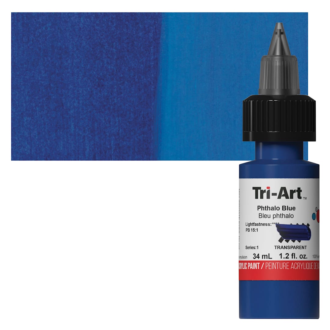 Open in modal - Tri-Art Low-Viscosity Artist Acrylic - Phthalo Blue, 34 ml Tube and swatch