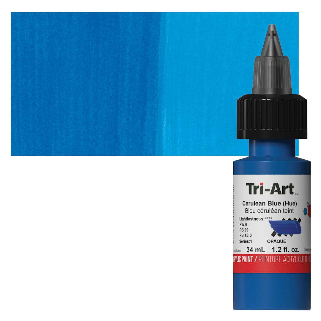 Open in modal - Tri-Art Low-Viscosity Artist Acrylic - Cerulean Blue (Hue), 34 ml Tube and swatch