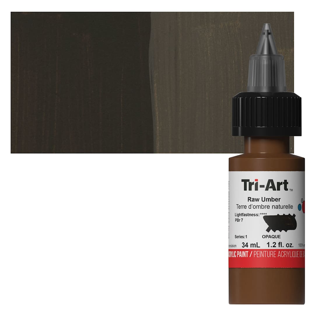 Open in modal - Tri-Art Low-Viscosity Artist Acrylic - Raw Umber, 34 ml Tube and swatch