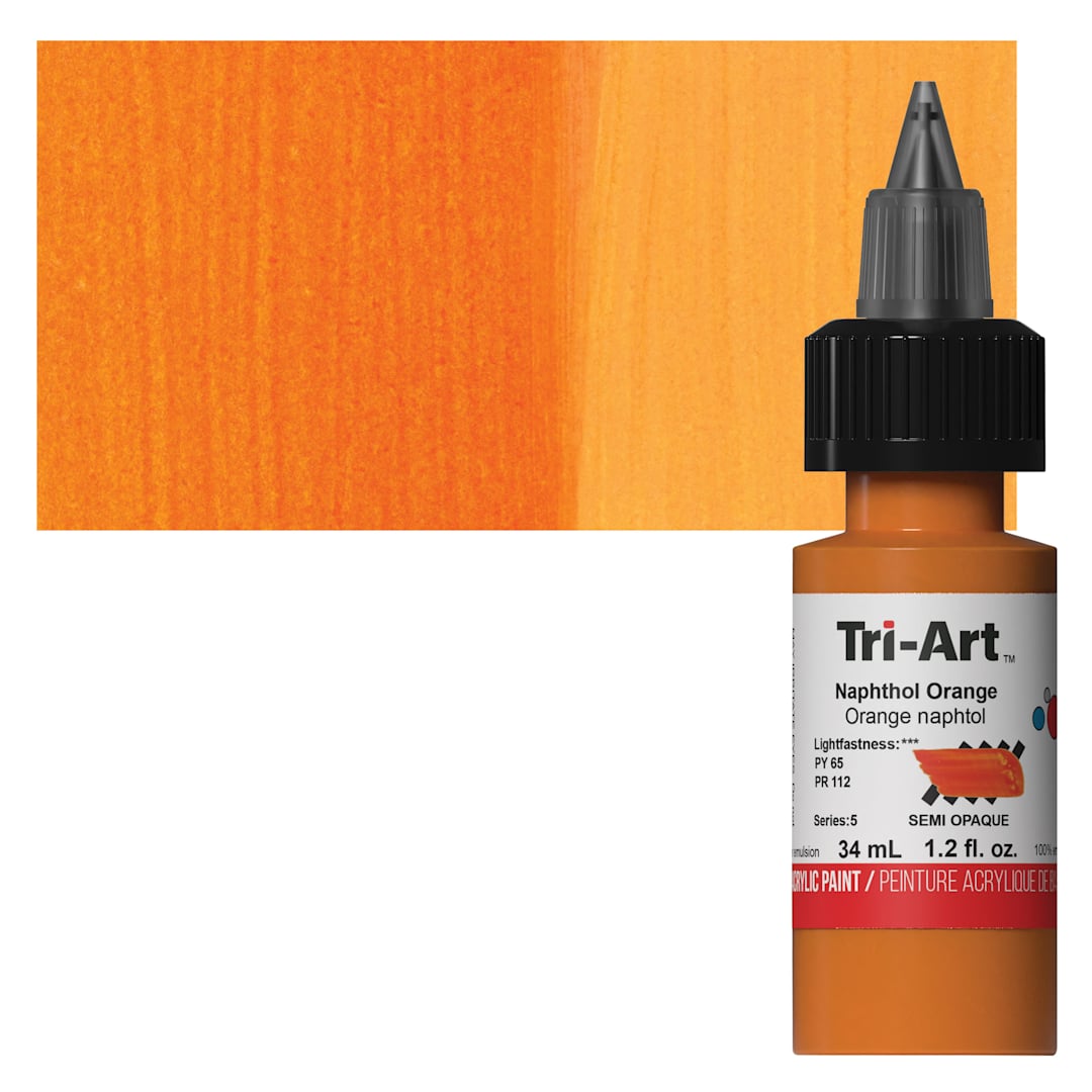 Open in modal - Tri-Art Low-Viscosity Artist Acrylic - Naphthol Orange, 34 ml Tube and swatch