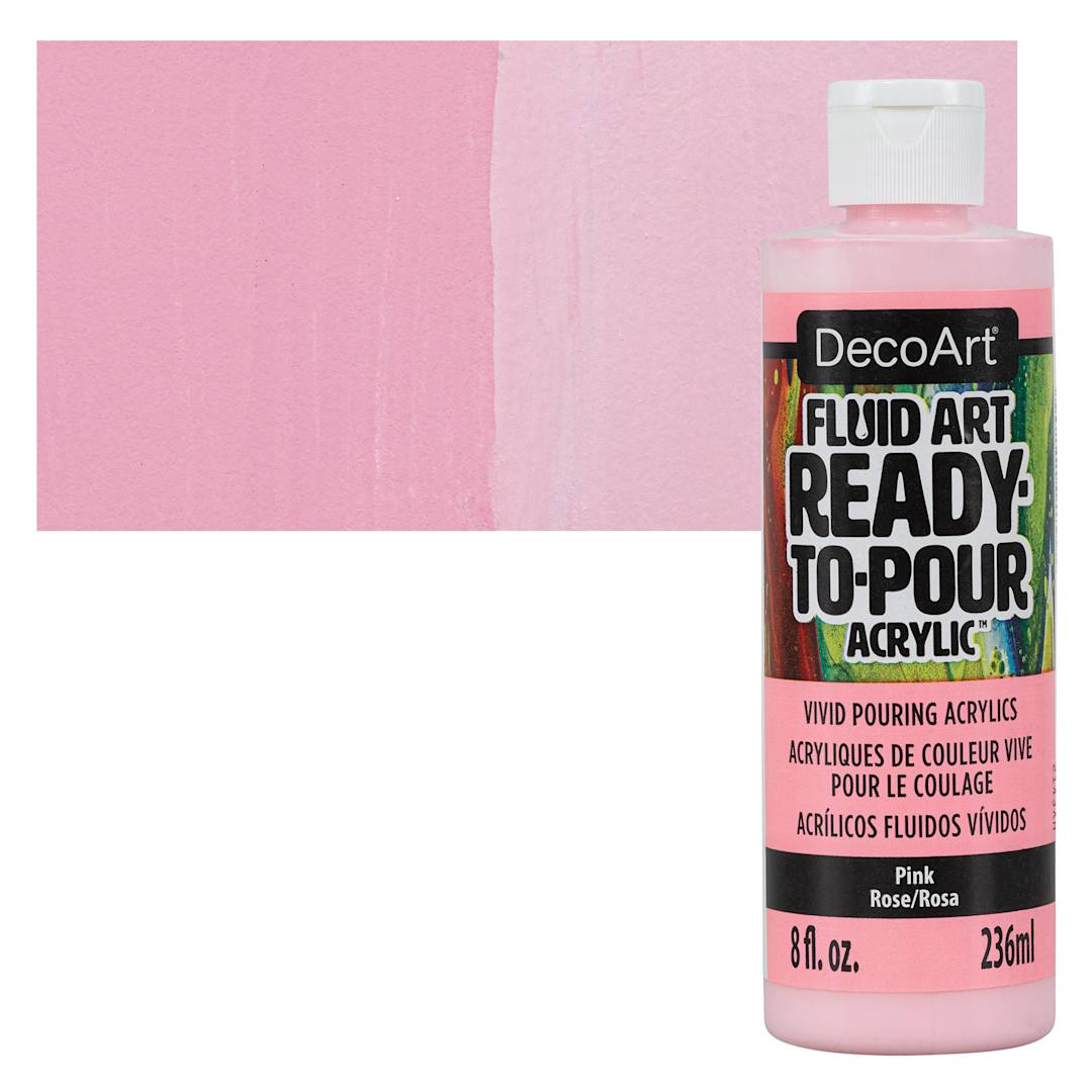 Open in modal - DecoArt Fluid Art Ready-To-Pour Acrylic - Pink, 8 oz Bottle and swatch