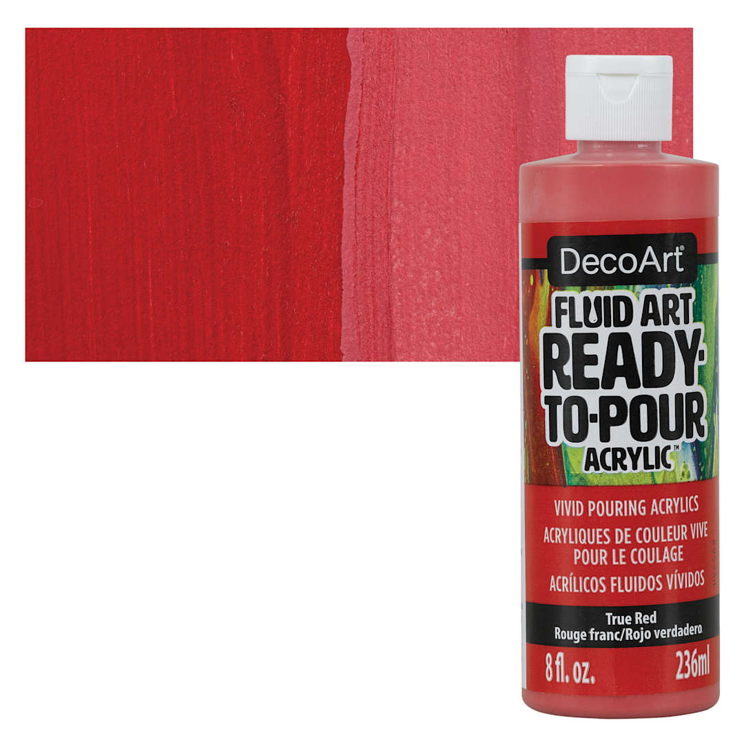 Open in modal - DecoArt Fluid Art Ready-To-Pour Acrylic - True Red, 8 oz Bottle and swatch