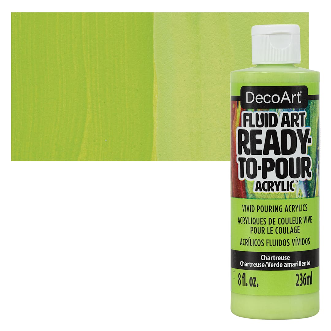 Open in modal - DecoArt Fluid Art Ready-To-Pour Acrylic - Chartreuse, 8 oz Bottle and swatch