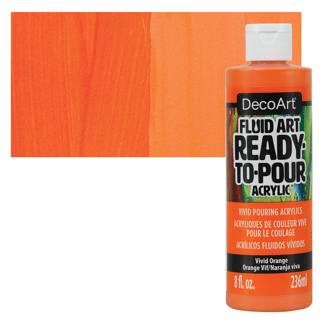 Open in modal - DecoArt Fluid Art Ready-To-Pour Acrylic - Vivid Orange, 8 oz Bottle and swatch