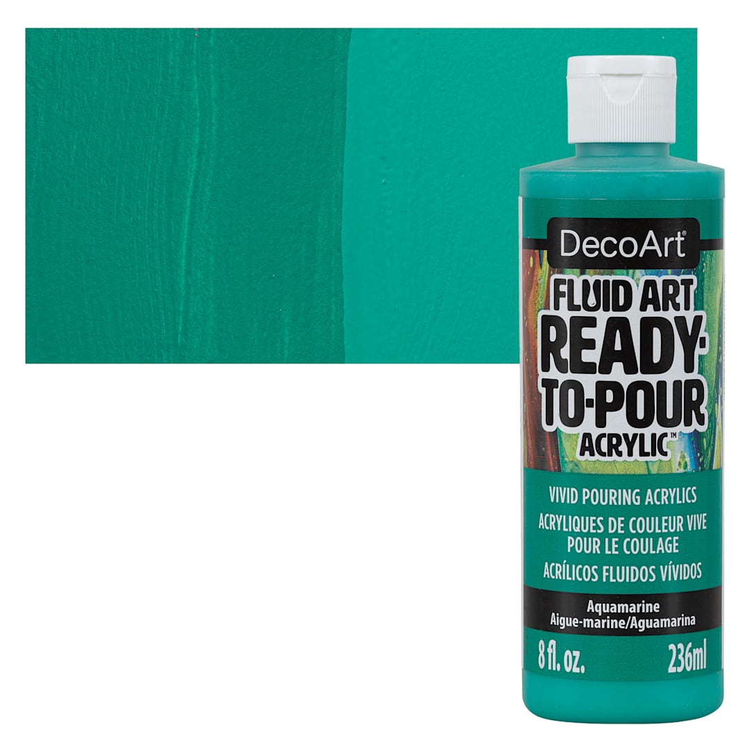 Open in modal - DecoArt Fluid Art Ready-To-Pour Acrylic - Aquamarine, 8 oz Bottle and swatch