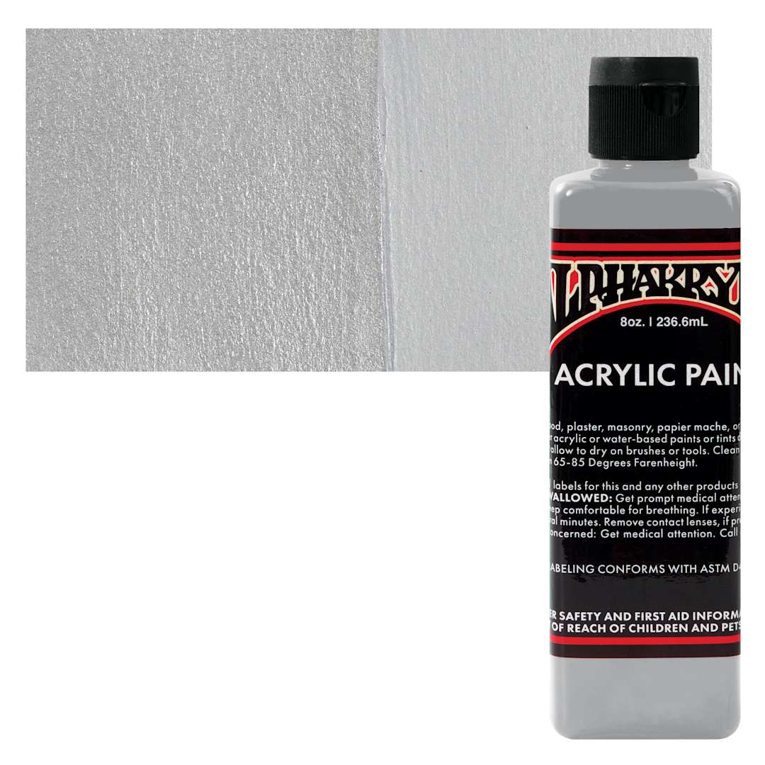 Open in modal - Alpha6 Alphakrylic Acrylic Paint - Metallic Silver, 8 oz bottle and swatch