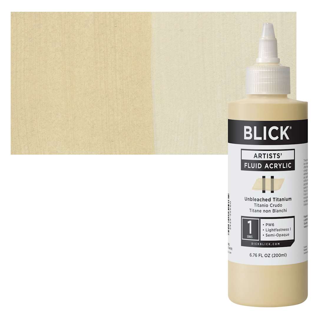 Open in modal - Blick Artists’ Fluid Acrylic - Unbleached Titanium, 200 ml bottle and swatch