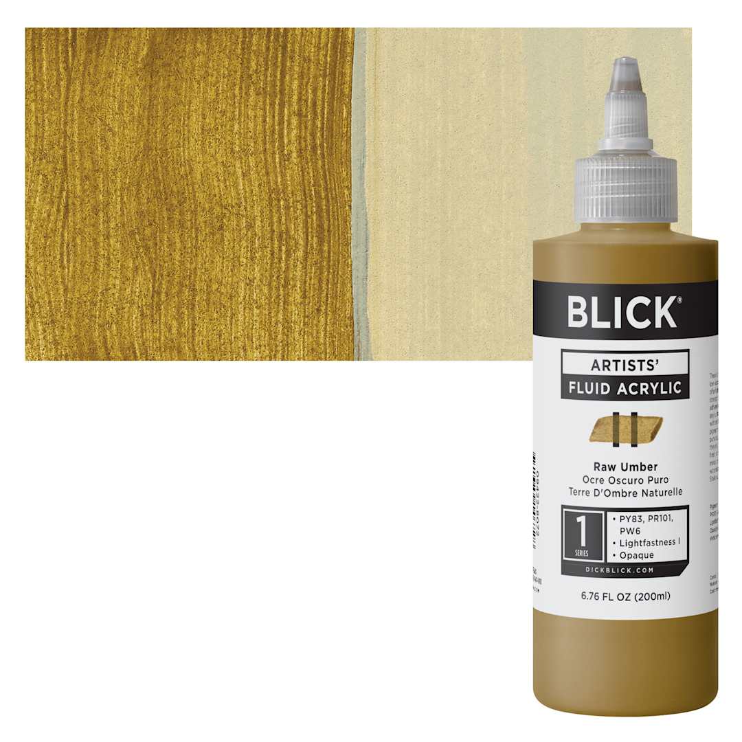 Open in modal - Blick Artists’ Fluid Acrylic - Raw Umber, 200 ml bottle and swatch