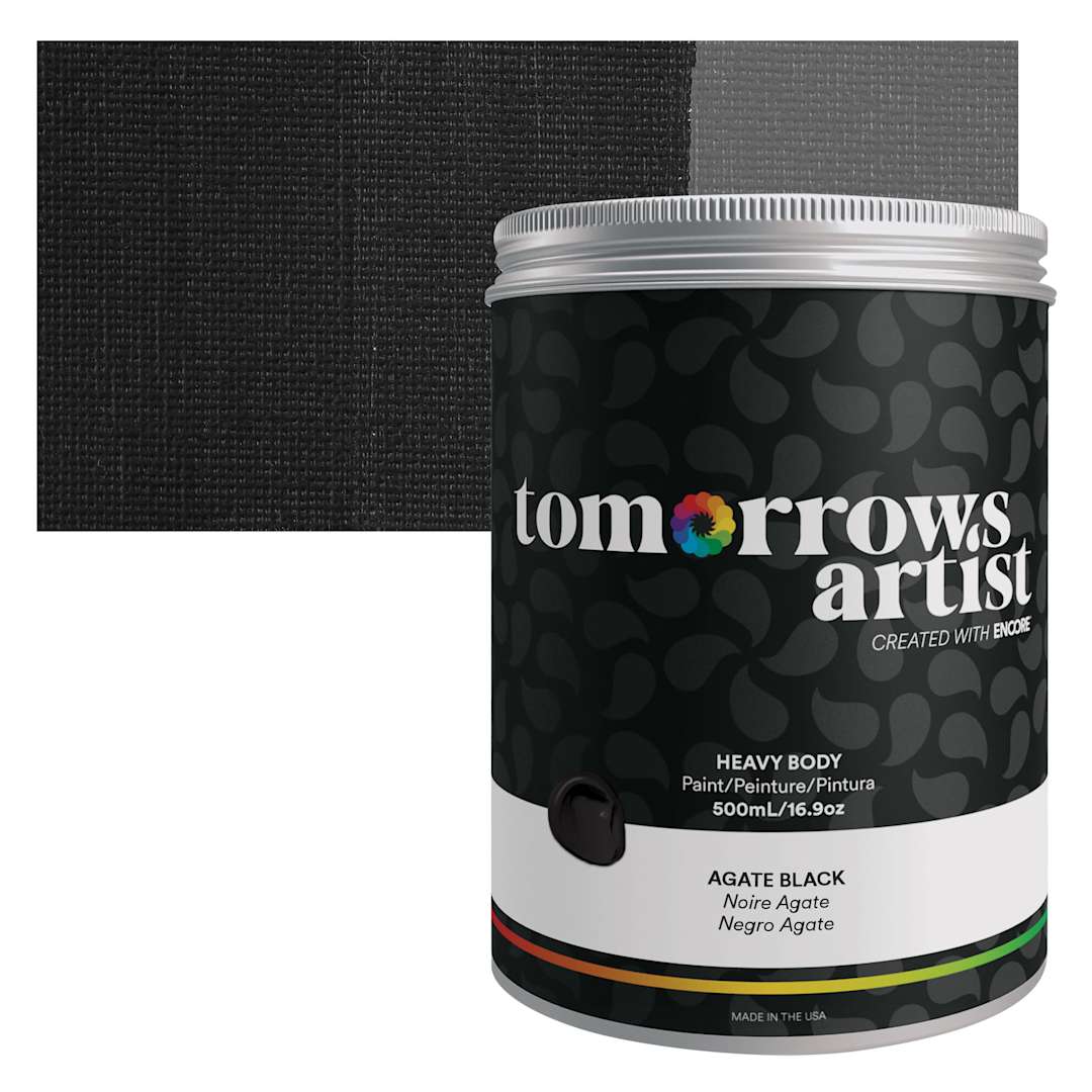 Open in modal - Tomorrow's Artist Eco-Friendly Heavy Body Acrylic Paint - Agate Black, 500 ml jar and swatch