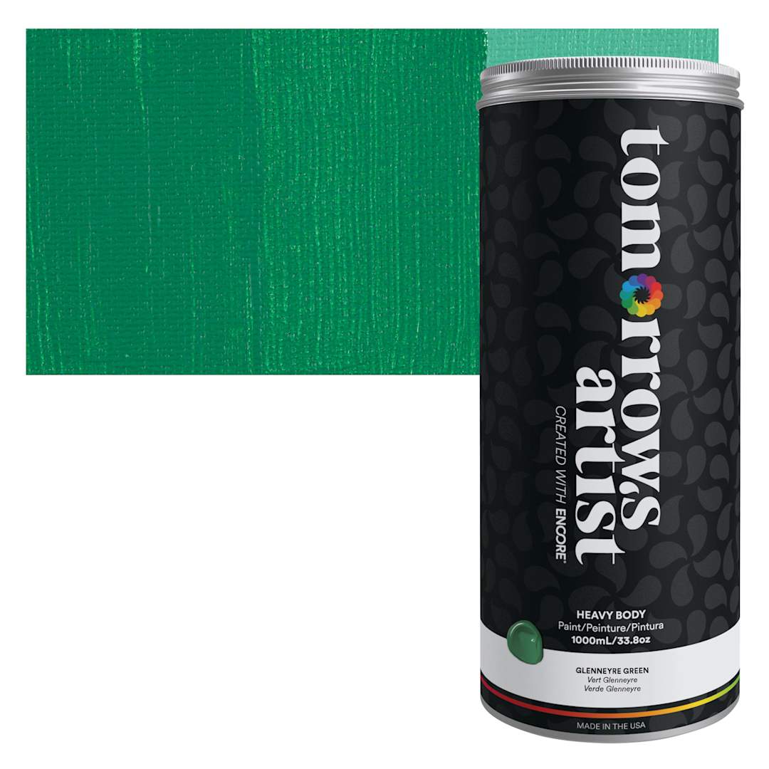 Open in modal - Tomorrow's Artist Eco-Friendly Heavy Body Acrylic Paint - Glennerye Green, 1 L jar and swatch