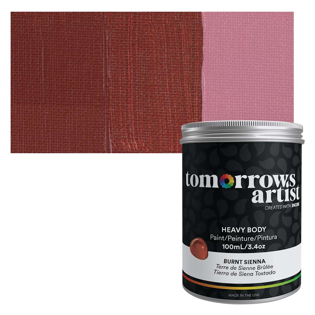 Open in modal - Tomorrow's Artist Eco-Friendly Heavy Body Acrylic Paint - Burnt Sienna, 100 ml jar and swatch