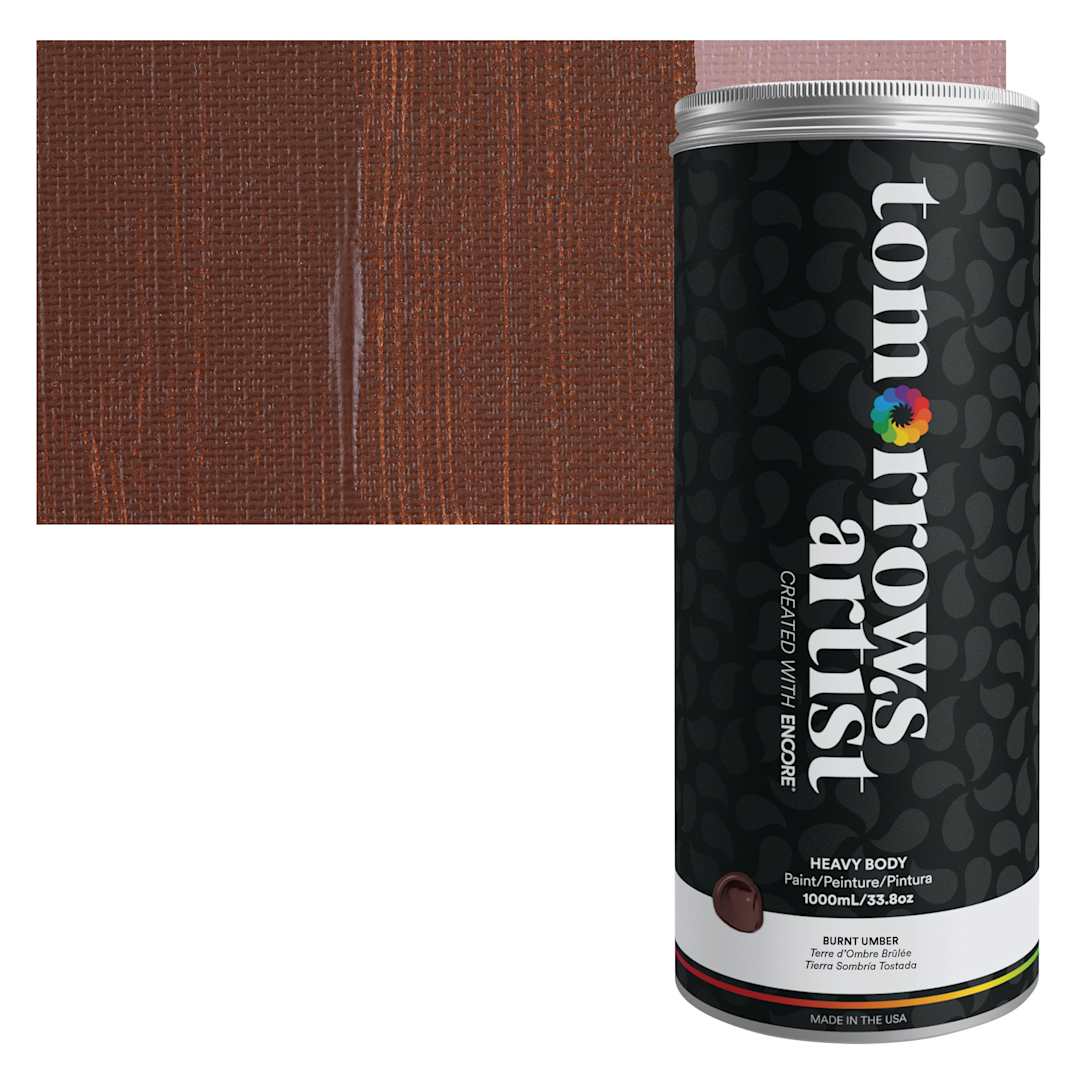 Open in modal - Tomorrow's Artist Eco-Friendly Heavy Body Acrylic Paint - Burnt Umber, 1 L jar and swatch