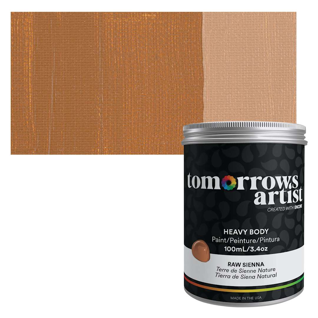 Open in modal - Tomorrow's Artist Eco-Friendly Heavy Body Acrylic Paint - Raw Sienna, 100 ml jar and swatch