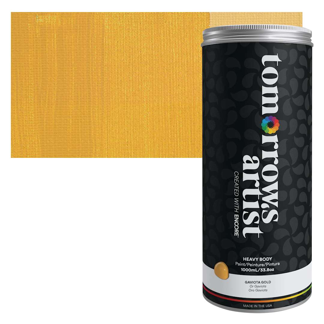 Open in modal - Tomorrow's Artist Eco-Friendly Heavy Body Acrylic Paint - Gaviota Gold, 1 L jar and swatch