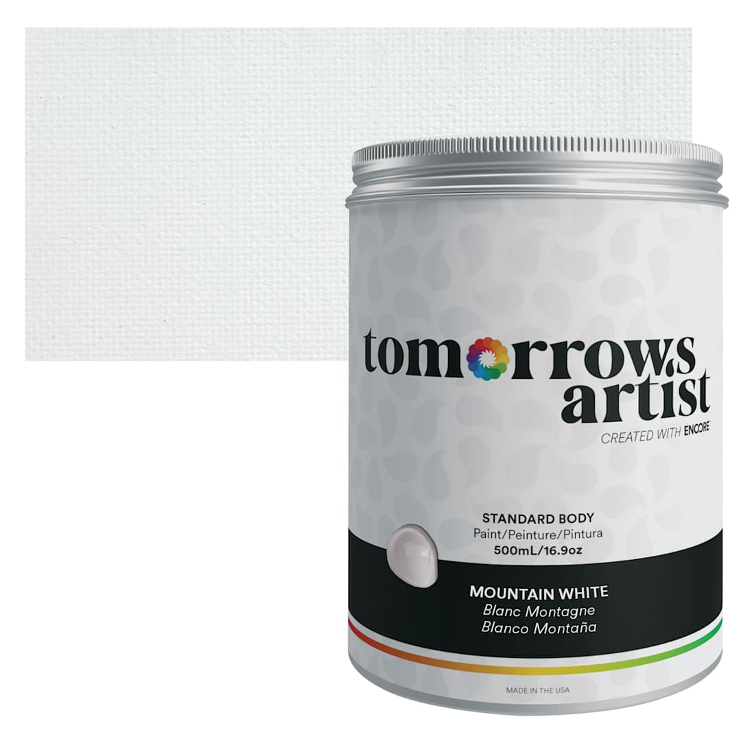 Open in modal - Tomorrow's Artist Eco-Friendly Standard Body Acrylic Paint - Mountain White, 500 ml jar and swatch