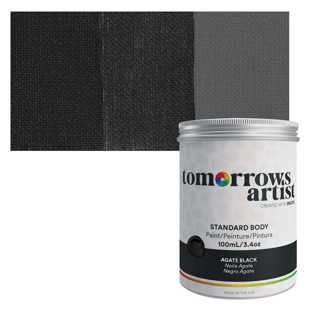 Open in modal - Tomorrow's Artist Eco-Friendly Standard Body Acrylic Paint - Agate Black, 100 ml jar and swatch