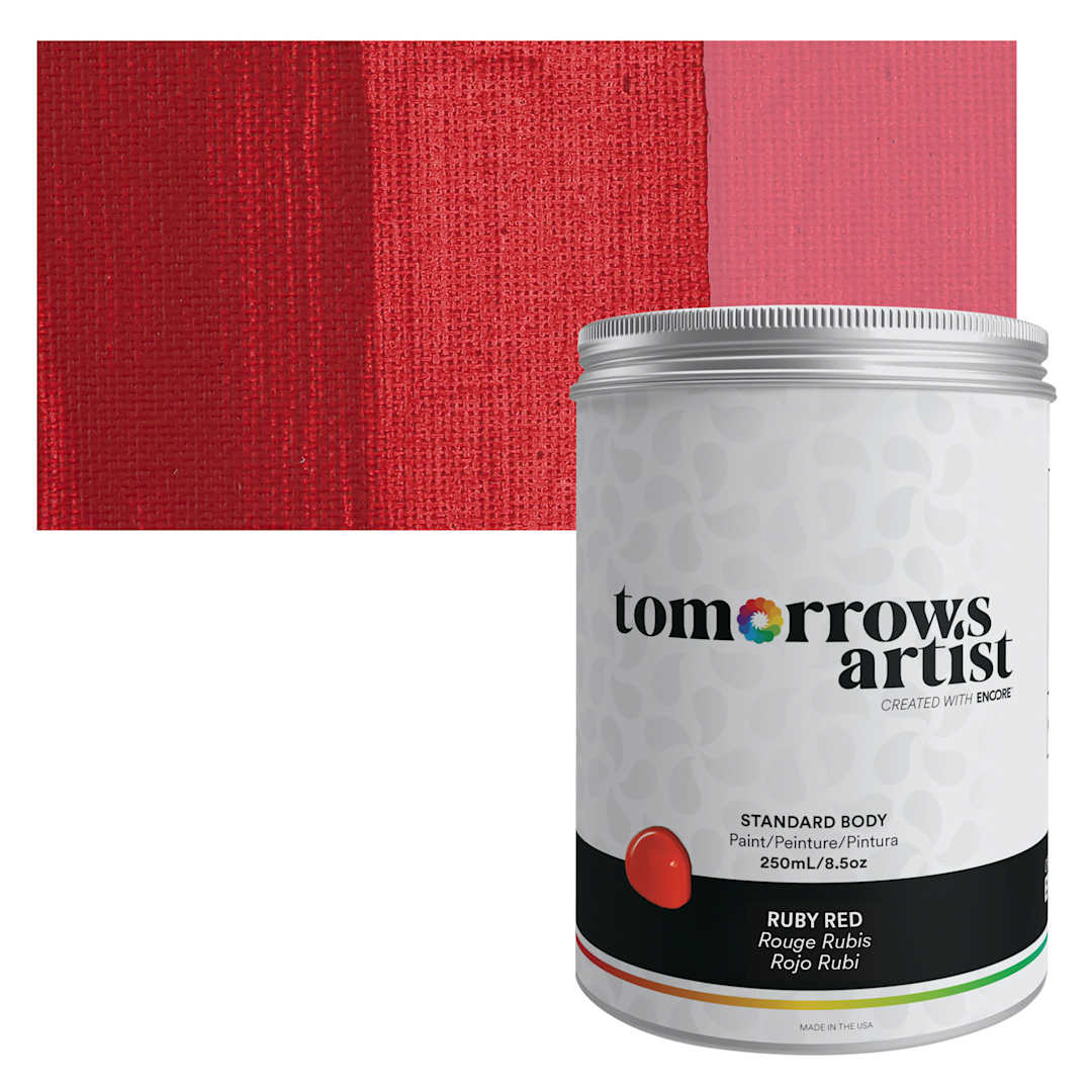 Open in modal - Tomorrow's Artist Eco-Friendly Standard Body Acrylic Paint - Ruby Red, 250 ml jar and swatch