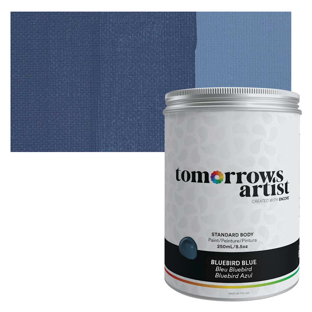 Open in modal - Tomorrow's Artist Eco-Friendly Standard Body Acrylic Paint - Bluebird Blue, 250 ml jar and swatch