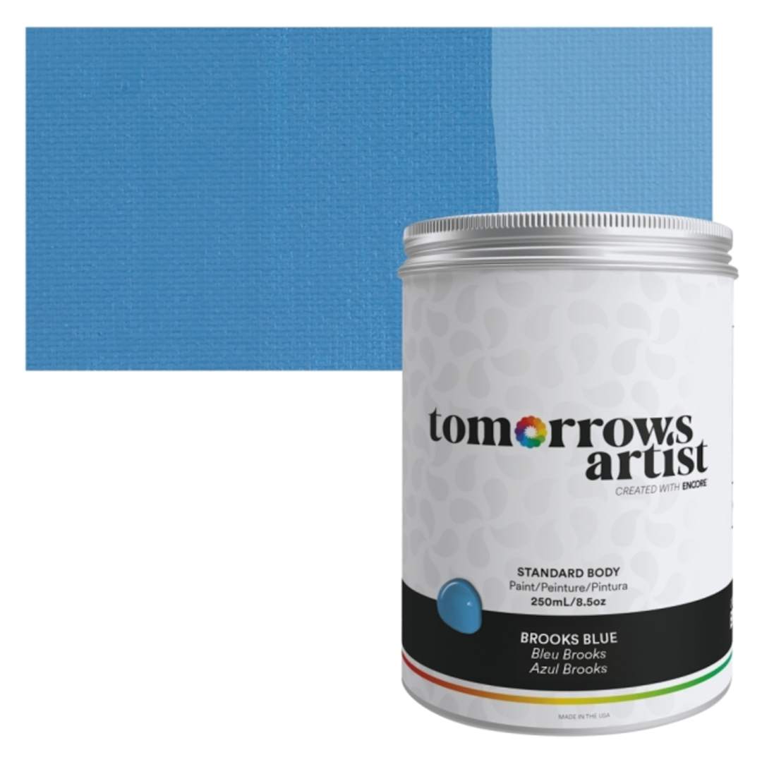 Open in modal - Tomorrow's Artist Eco-Friendly Standard Body Acrylic Paint - Brooks Blue, 250 ml jar and swatch