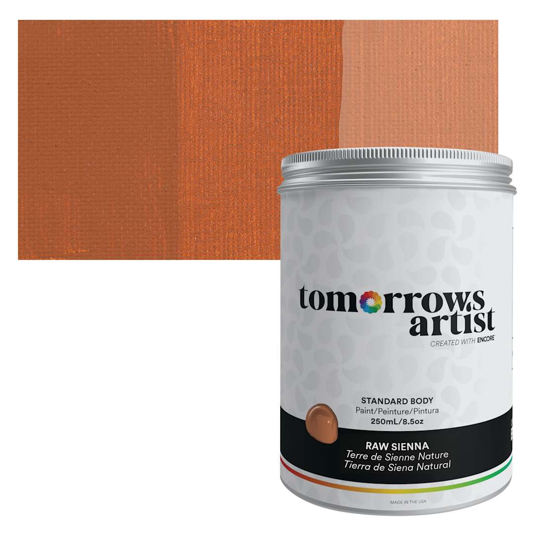 Open in modal - Tomorrow's Artist Eco-Friendly Standard Body Acrylic Paint - Raw Sienna, 250 ml jar and swatch